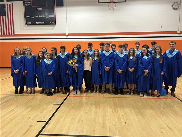 Current NHS members and inductees with Sara Andrew, this year's faculty recognition recipient
